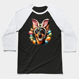 German Pinscher Celebrates Easter with Bunny Ears Baseball T-Shirt